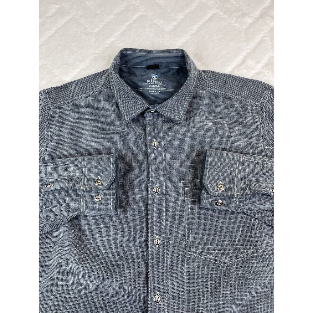 Kuhl Men's (S) Blue Textured Uproar 5 Panel Long Sleeve Button Up Shirt